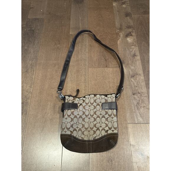 Coach Signature Monogram Brown Crossbody Shoulder Handbag H05K-3574 10x10x4" - Picture 2 of 6